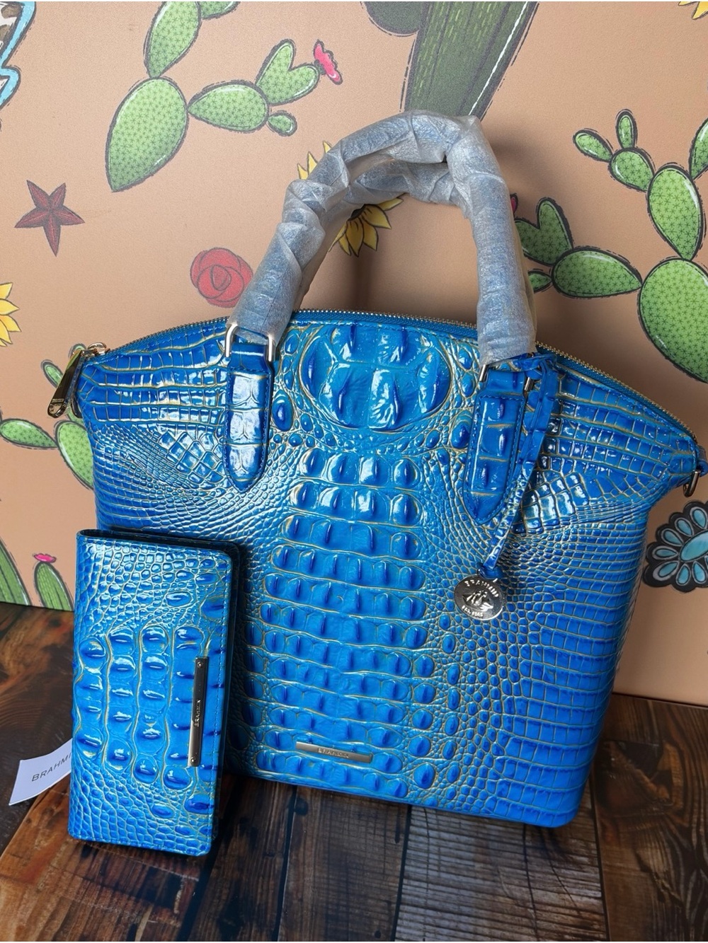 Brahmin Electric Indigo Large Duxbury Satchel & Ady Wallet Blue Beautiful set